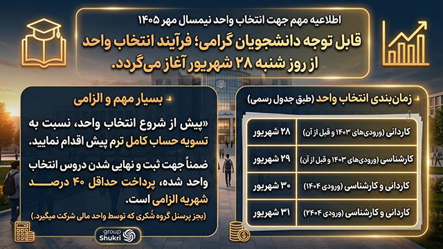 اطلاعیه زمانبندی انتخاب واحد نیمسال مهر ۱۴۰۵ دانشگاه علمی کاربردی